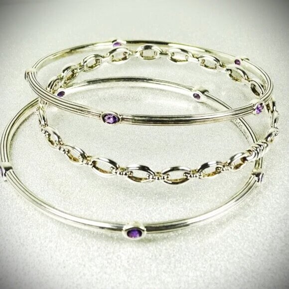 LAGOS Sterling Silver Purple Amethyst Set of Three Bangle Bracelets - Picture 1 of 11